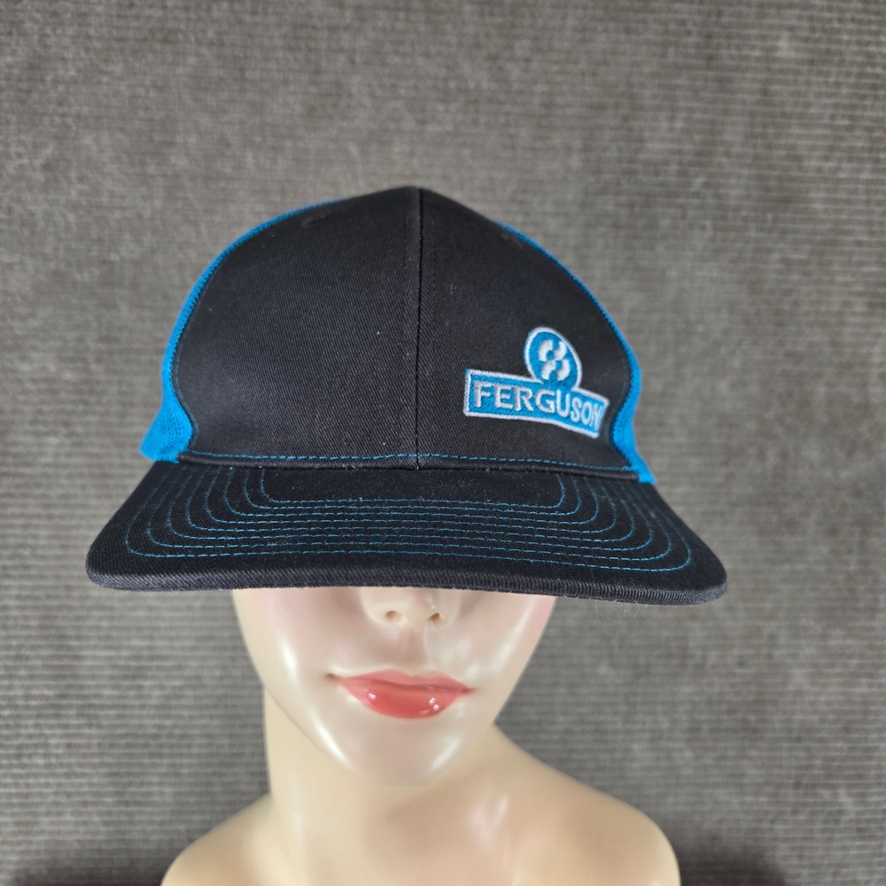 Port Authority Mens OSFA Black Blue Ferguson Logo Mesh Back Trucker Hat